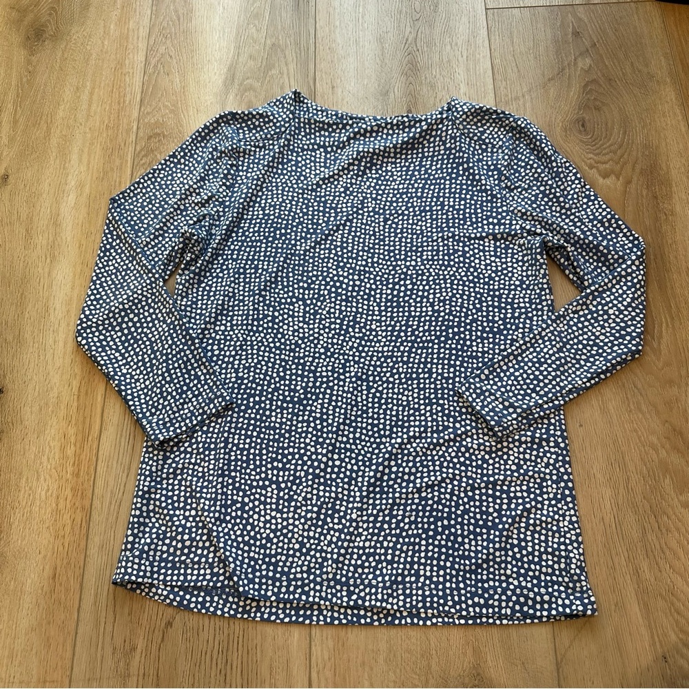 Anne Klein white and blue polka dot blouse